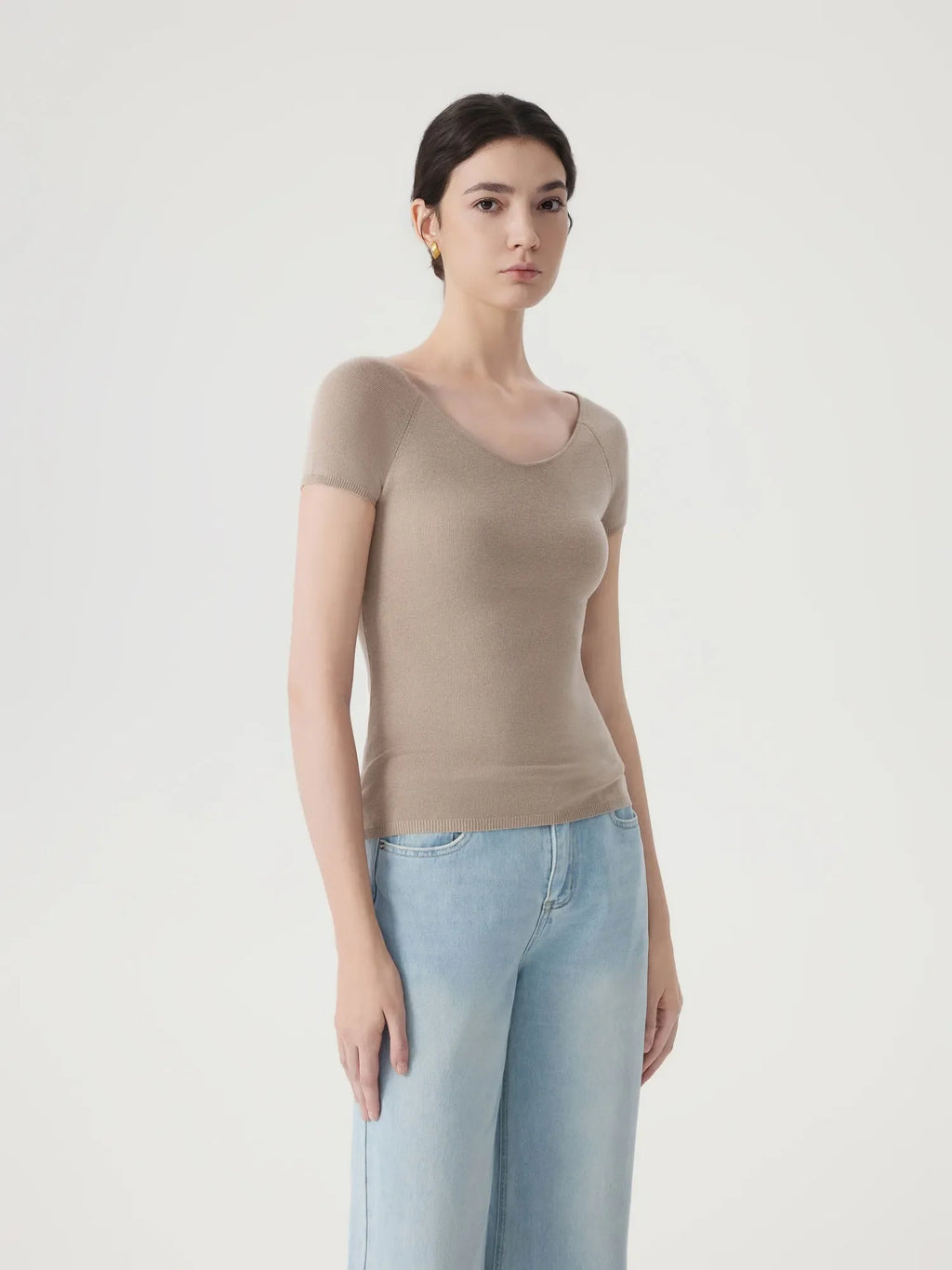 Cashmere Silk Blend V Shirts Sweater - Short Sleeve