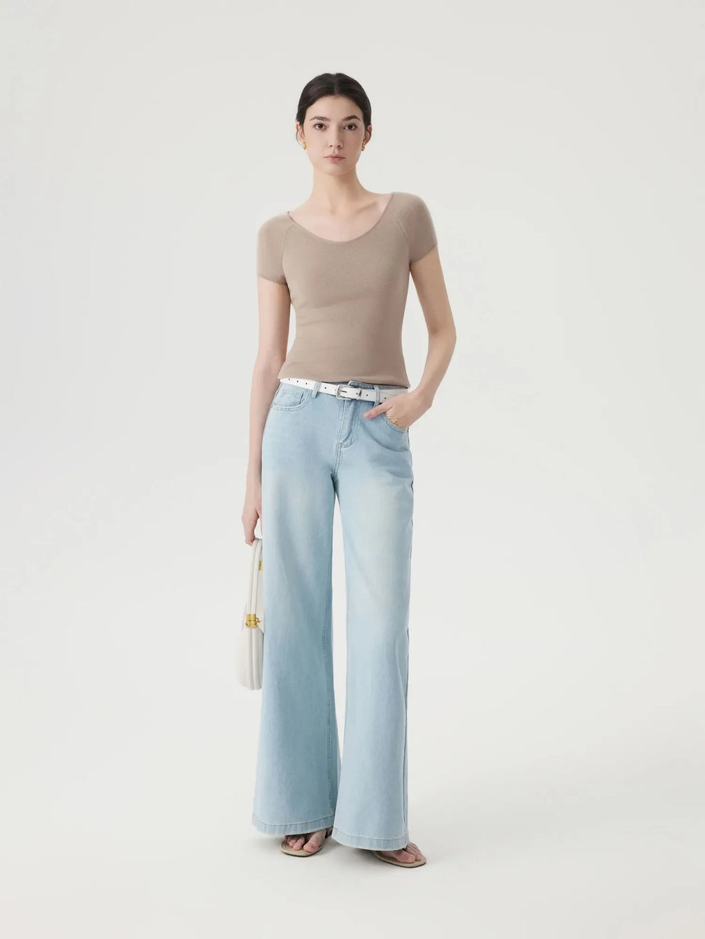 Cashmere Silk Blend V Shirts Sweater - Short Sleeve
