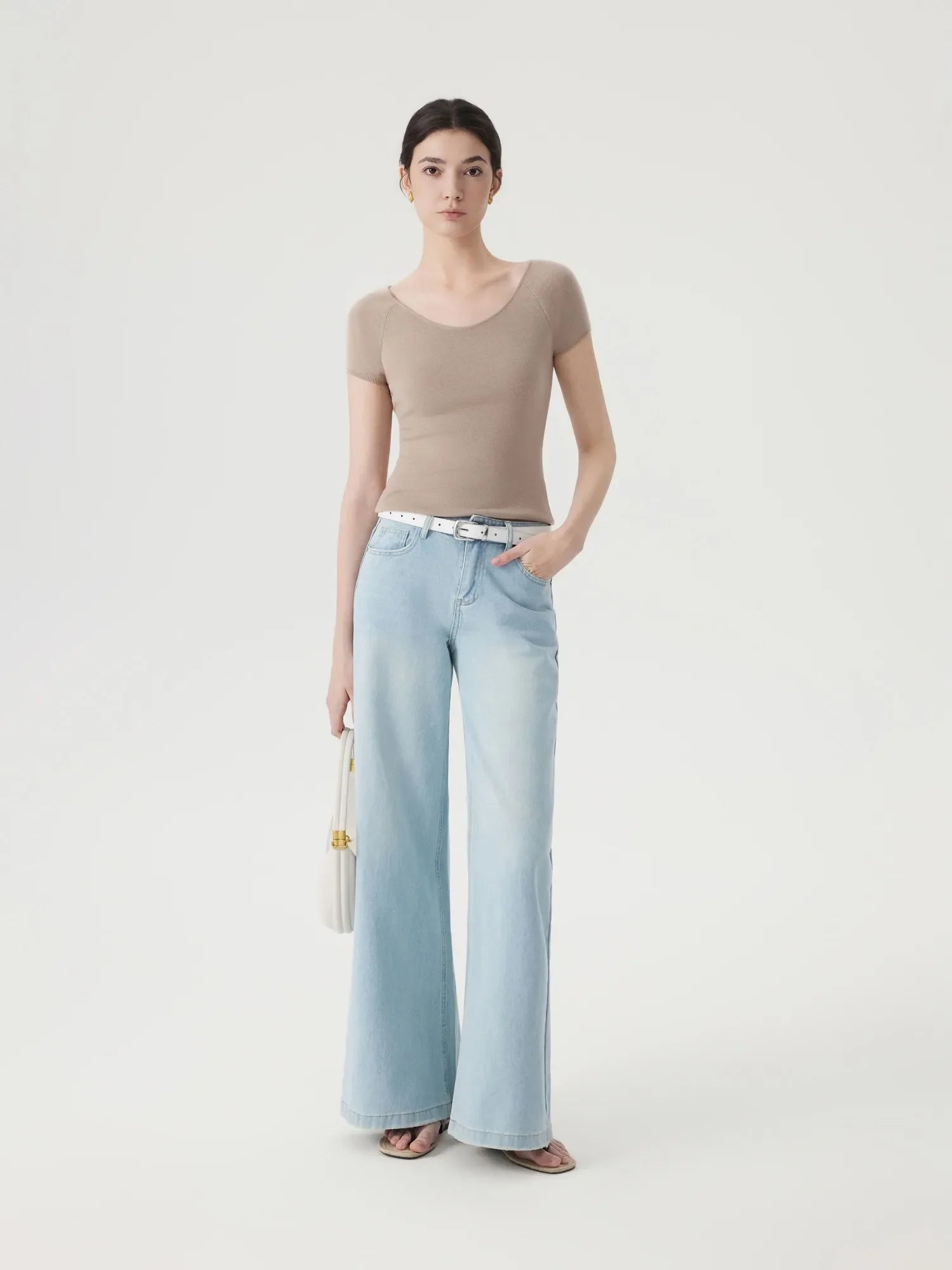 Cashmere Silk Blend V Shirts Sweater - Short Sleeve
