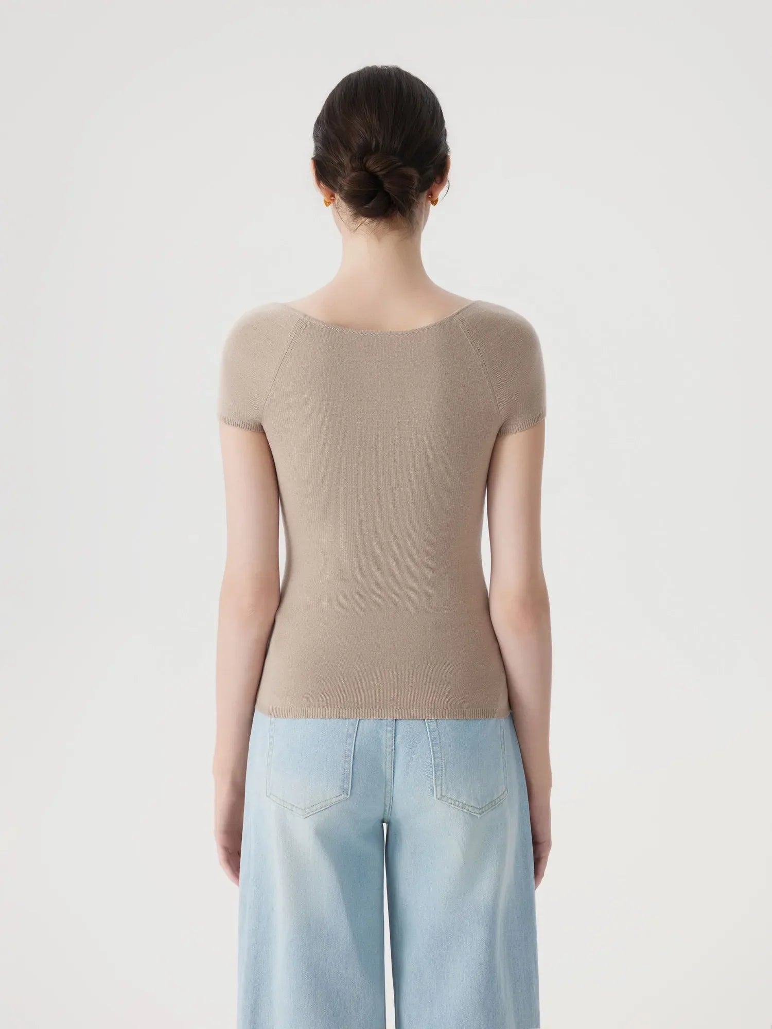 Cashmere Silk Blend V Shirts Sweater - Short Sleeve