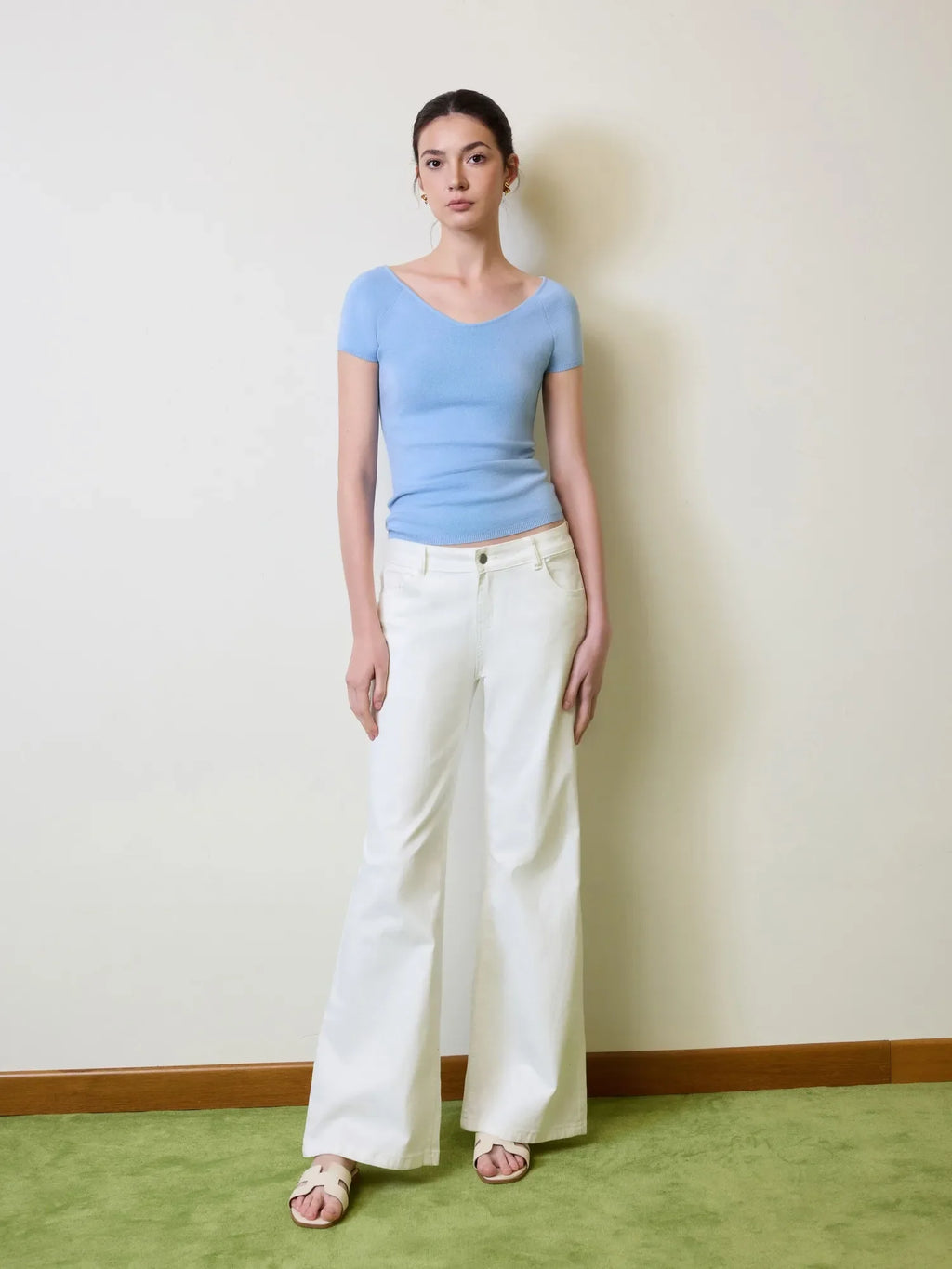Cashmere Silk Blend V Shirts Sweater - Short Sleeve