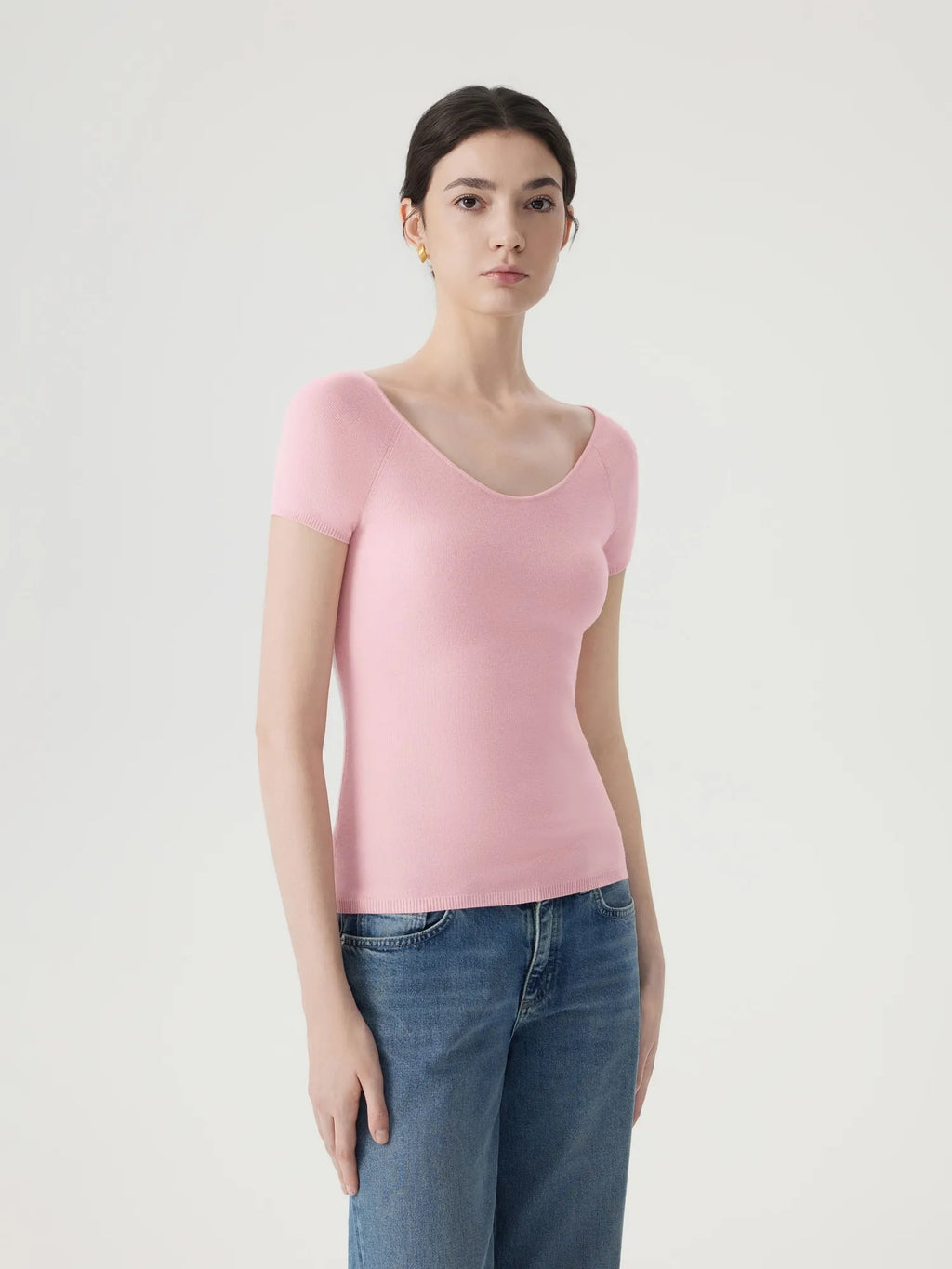 Cashmere Silk Blend V Shirts Sweater - Short Sleeve