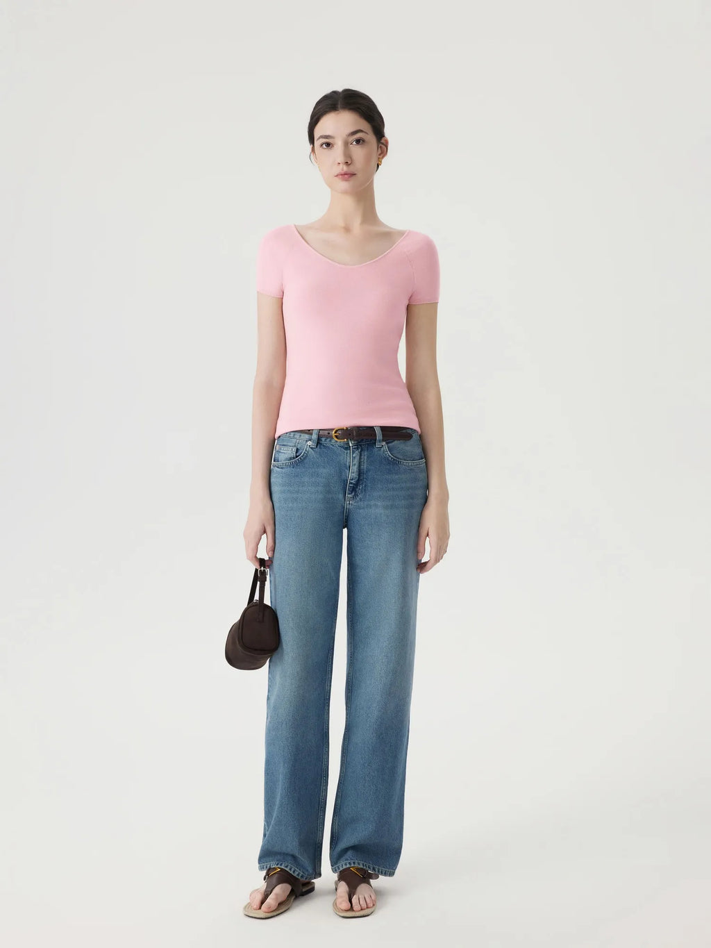Cashmere Silk Blend V Shirts Sweater - Short Sleeve