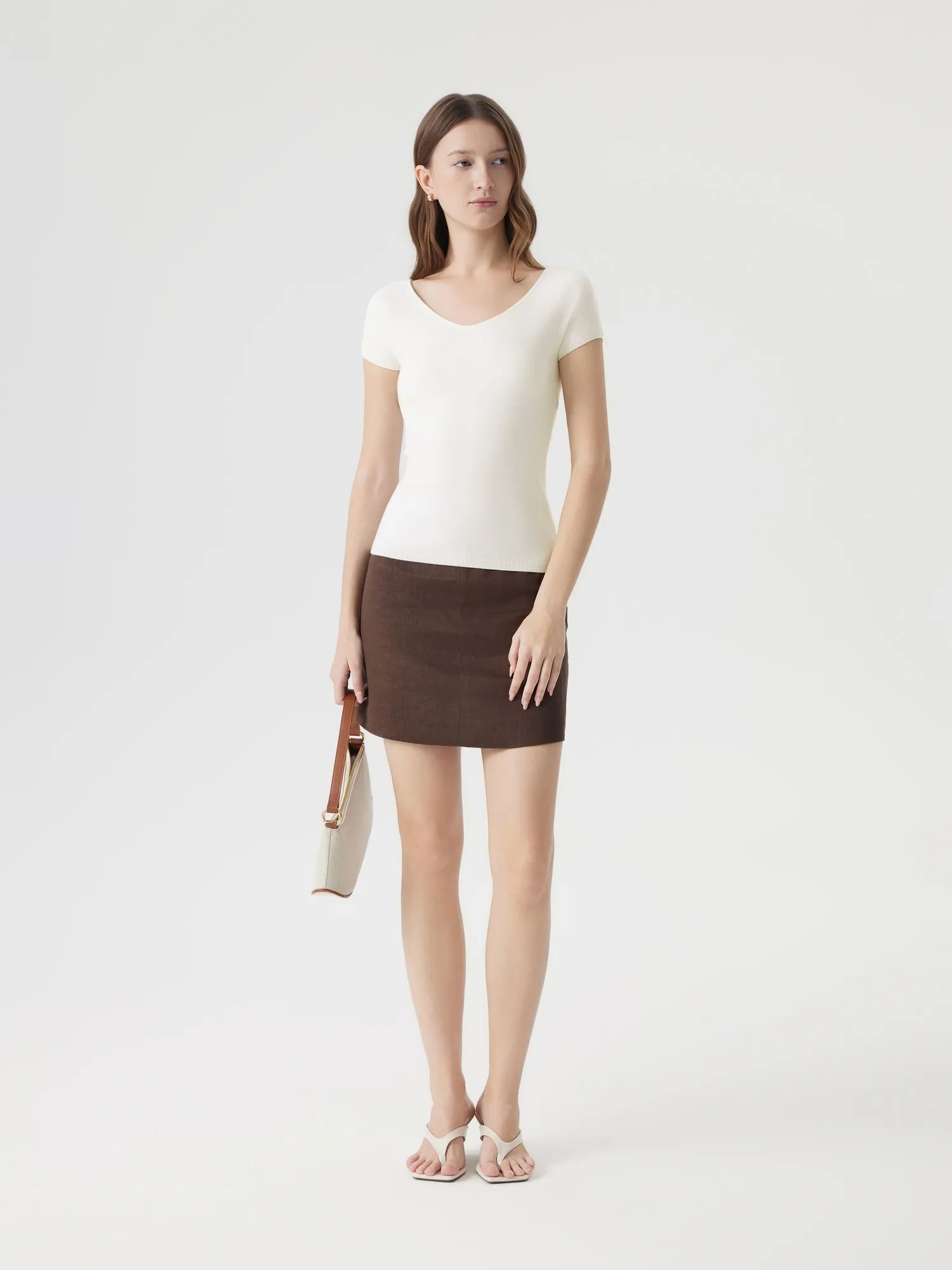 Cashmere Silk Blend V Shirts Sweater - Short Sleeve