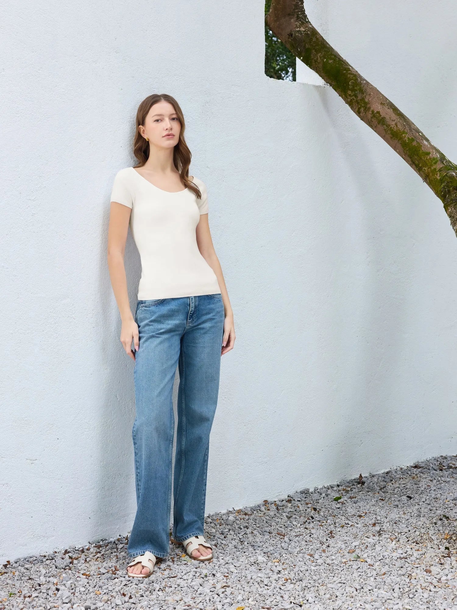 Cashmere Silk Blend V Shirts Sweater - Short Sleeve