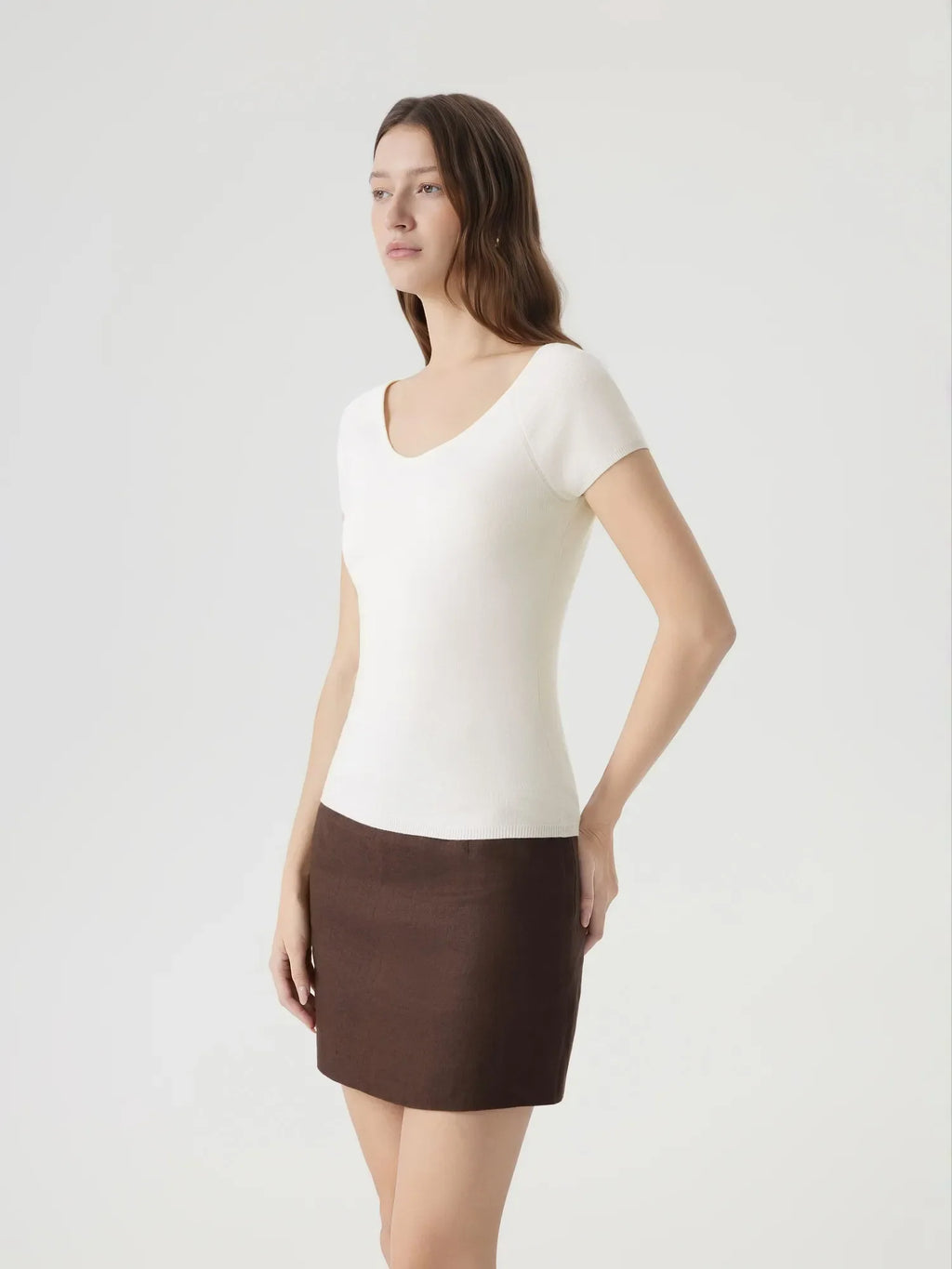 Cashmere Silk Blend V Shirts Sweater - Short Sleeve