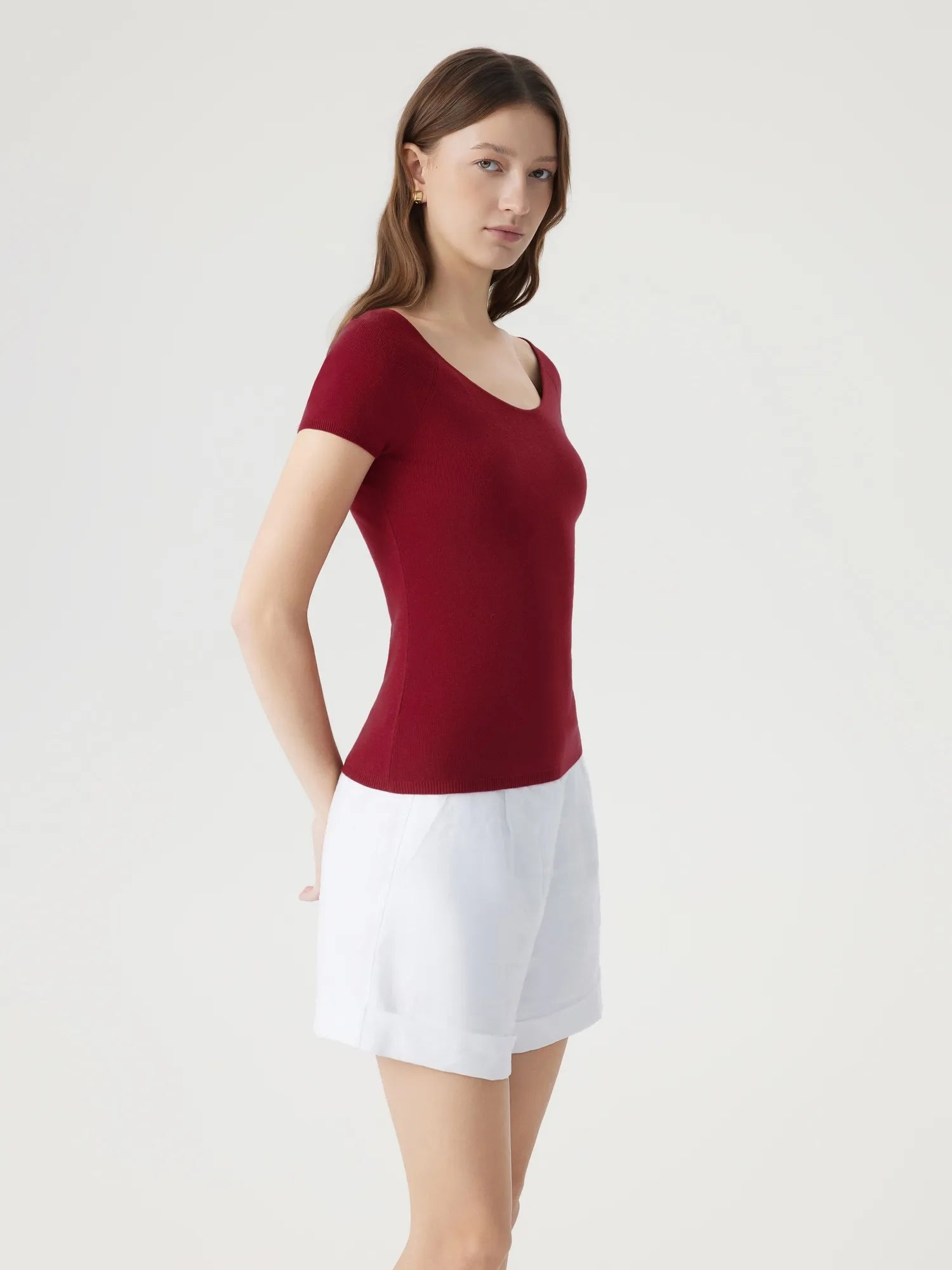Cashmere Silk Blend V Shirts Sweater - Short Sleeve