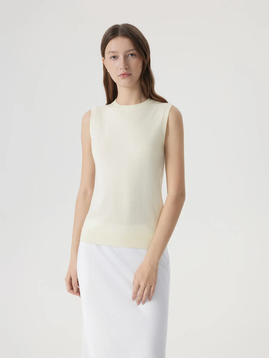 Cashmere Silk Blend Vest Sleeveless Sweater - Short Sleeve
