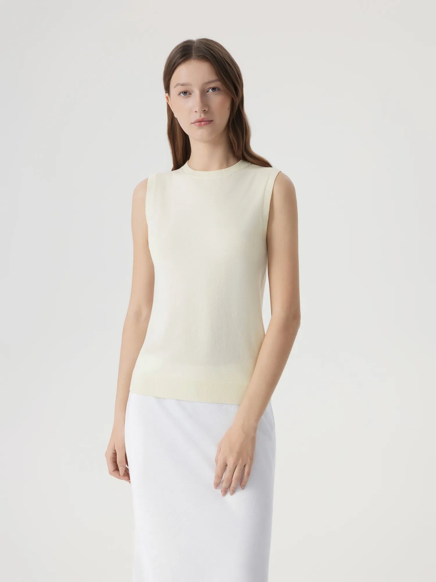 Cashmere Silk Blend Vest Sleeveless Sweater - Short Sleeve