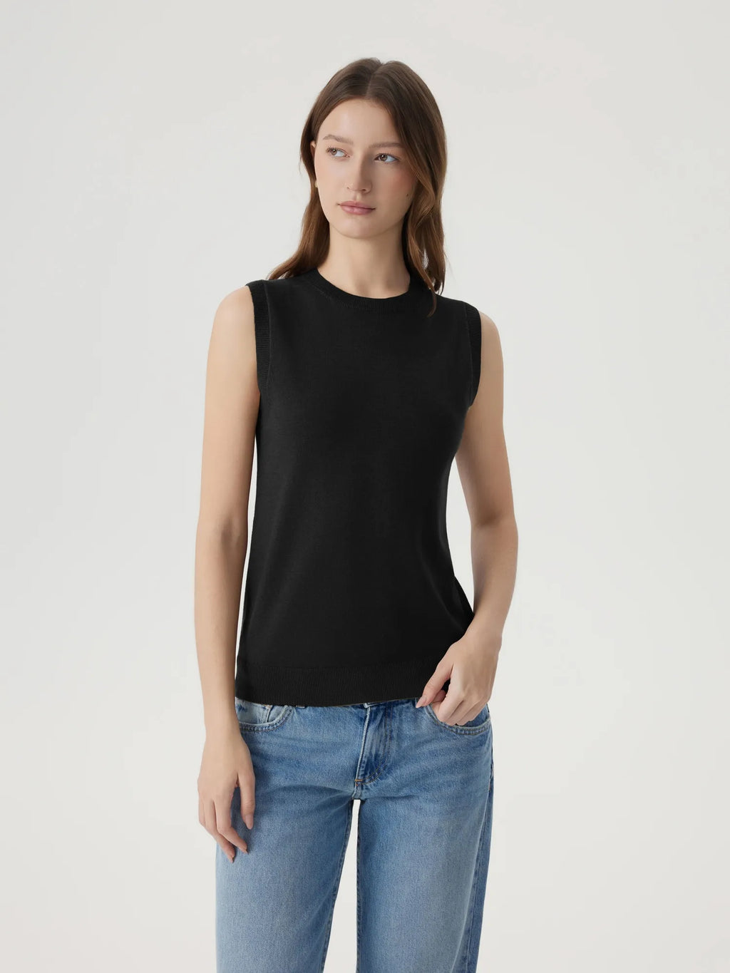 Cashmere Silk Blend Vest Sleeveless Sweater - Short Sleeve