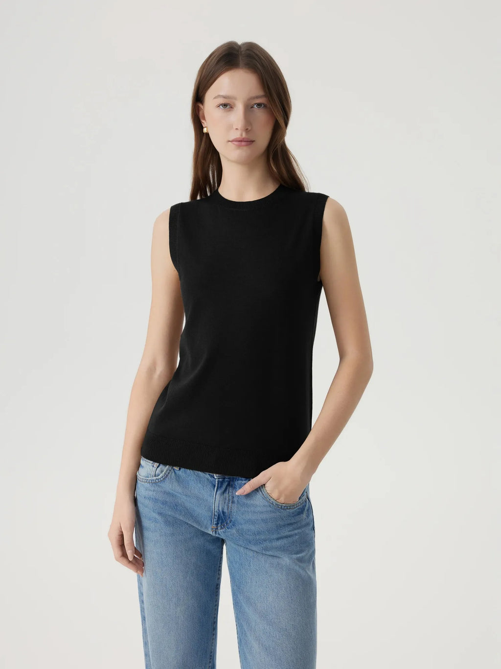 Cashmere Silk Blend Vest Sleeveless Sweater - Short Sleeve