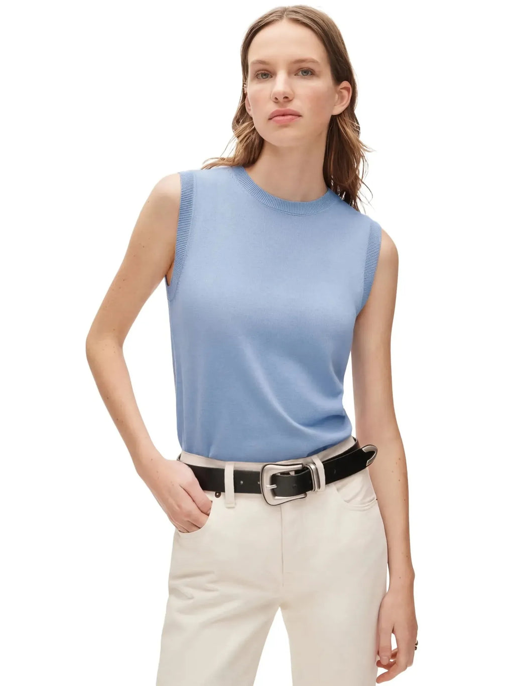 Cashmere Silk Blend Vest Sleeveless Sweater - Short Sleeve