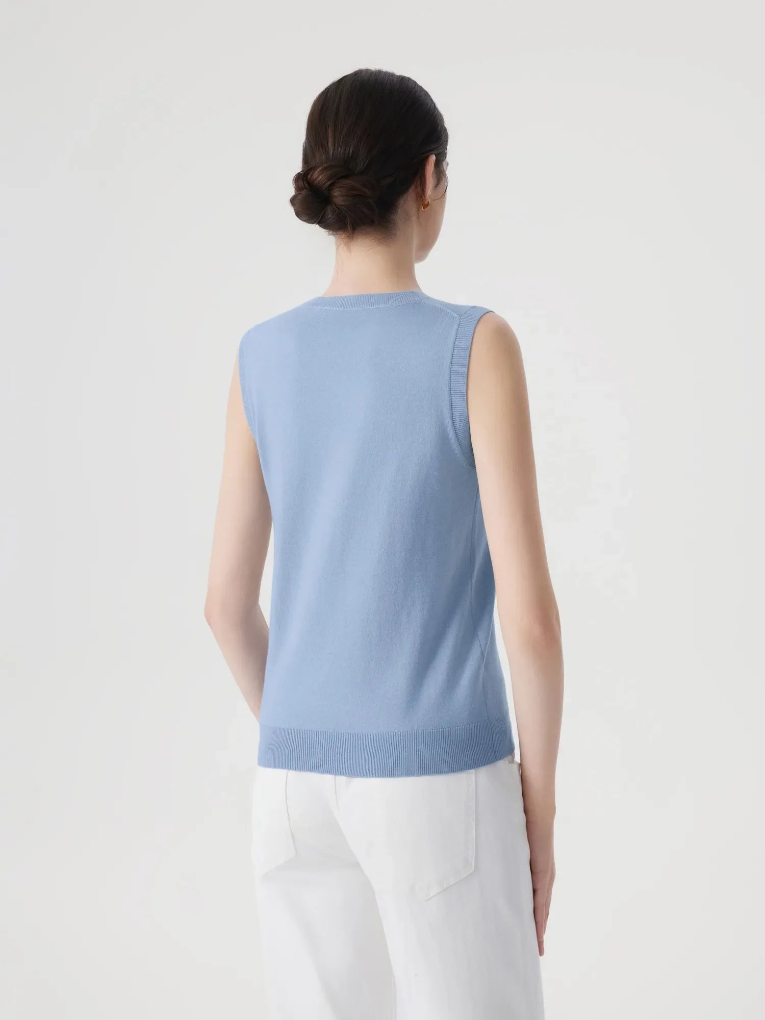 Cashmere Silk Blend Vest Sleeveless Sweater - Short Sleeve