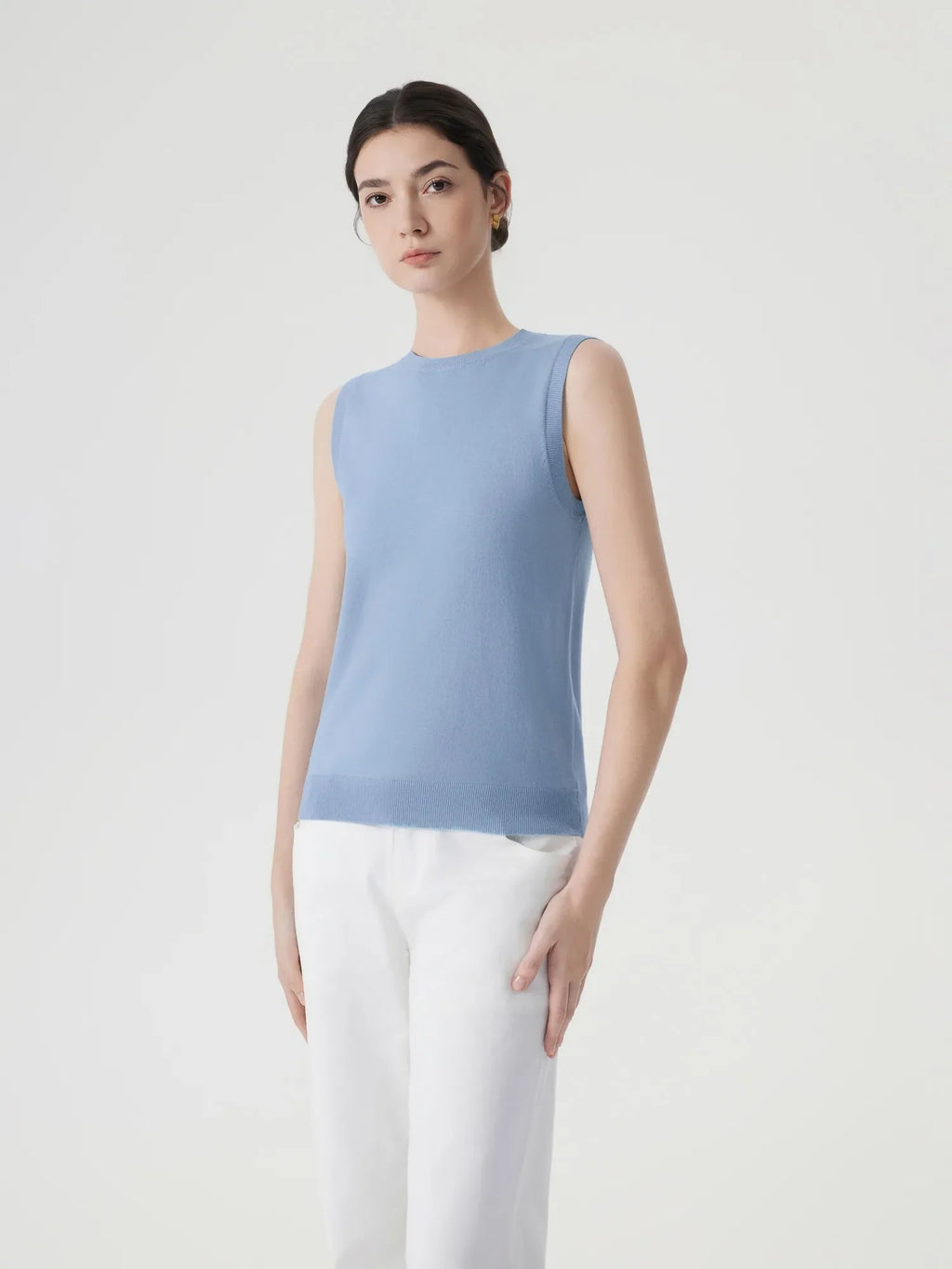 Cashmere Silk Blend Vest Sleeveless Sweater - Short Sleeve