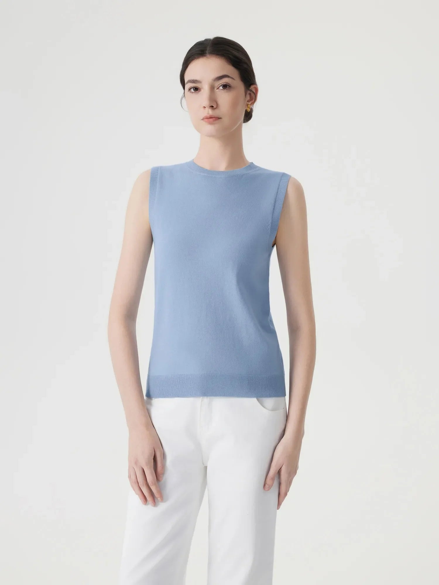 Cashmere Silk Blend Vest Sleeveless Sweater - Short Sleeve