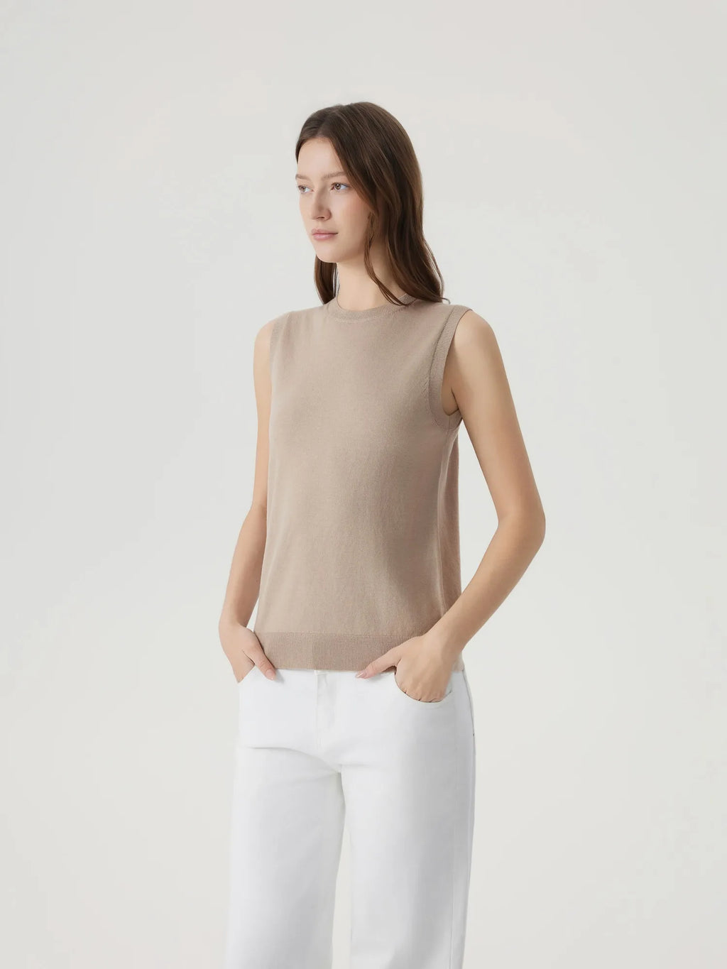 Cashmere Silk Blend Vest Sleeveless Sweater - Short Sleeve
