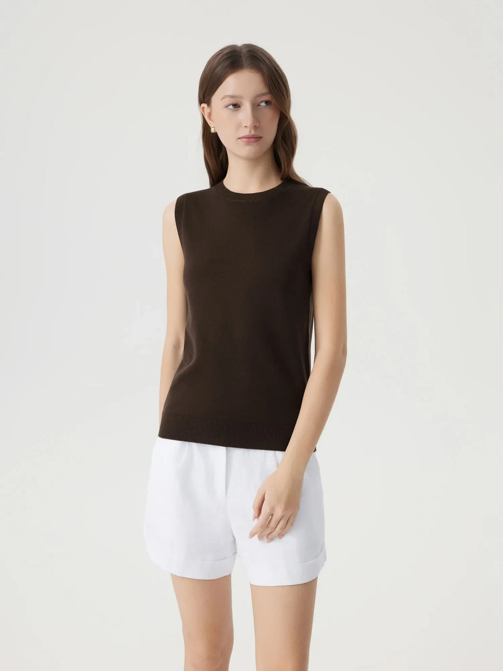 Cashmere Silk Blend Vest Sleeveless Sweater - Short Sleeve