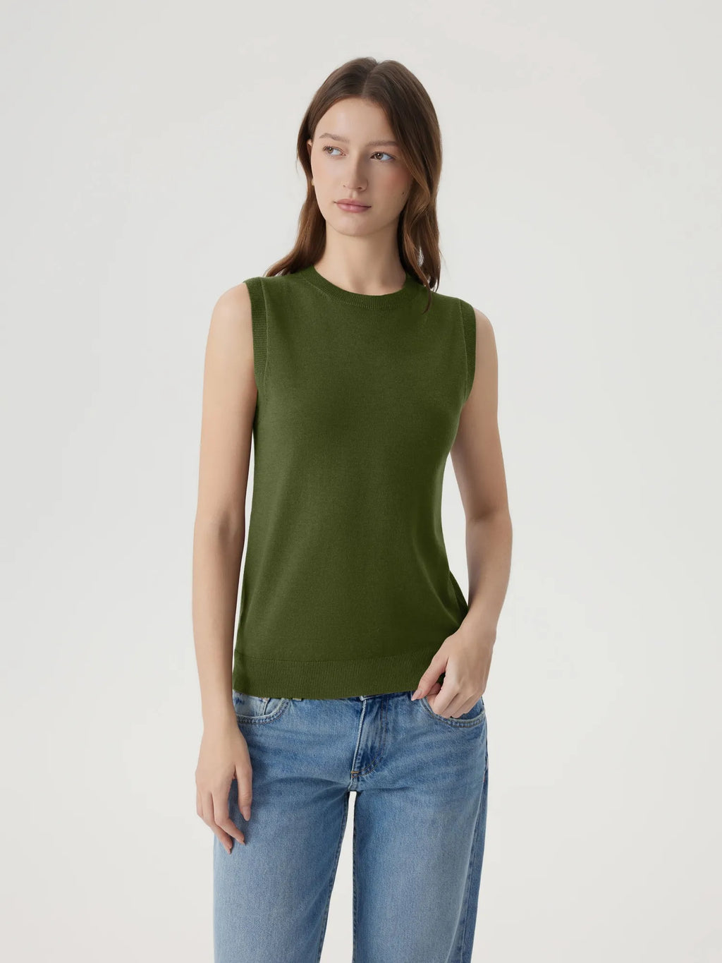 Cashmere Silk Blend Vest Sleeveless Sweater - Short Sleeve