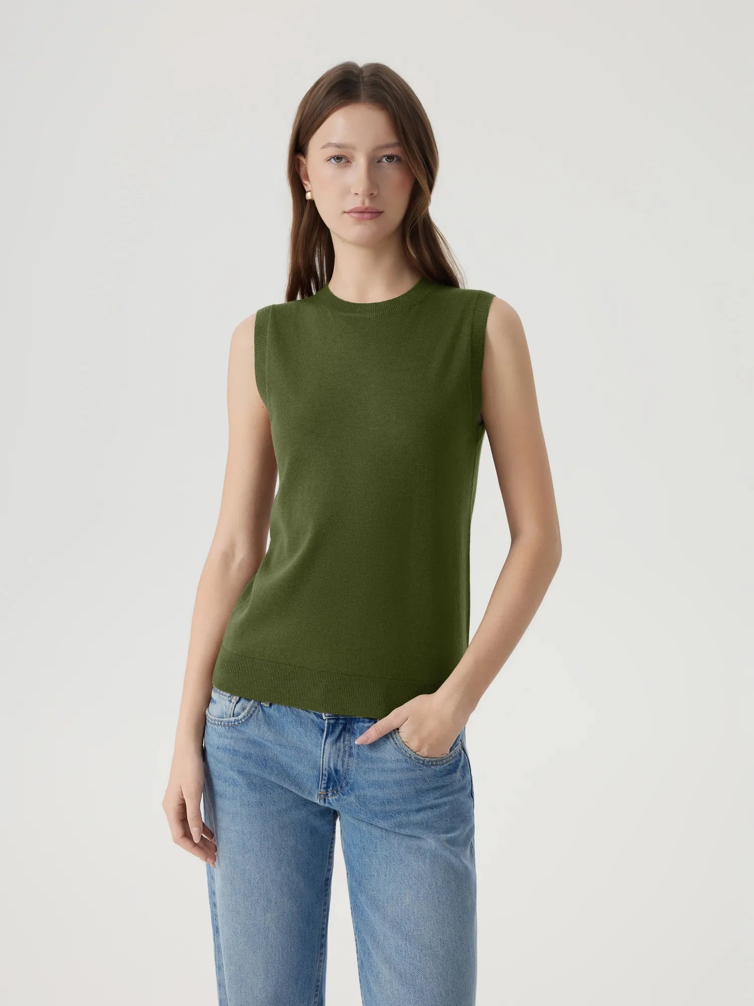 Cashmere Silk Blend Vest Sleeveless Sweater - Short Sleeve