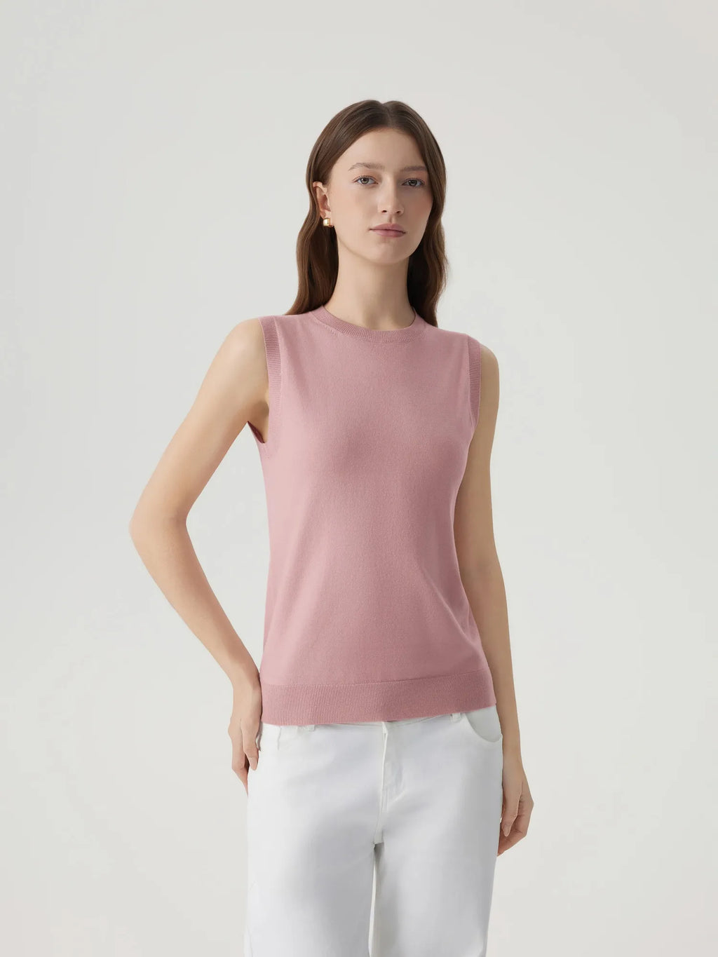 Cashmere Silk Blend Vest Sleeveless Sweater - Short Sleeve