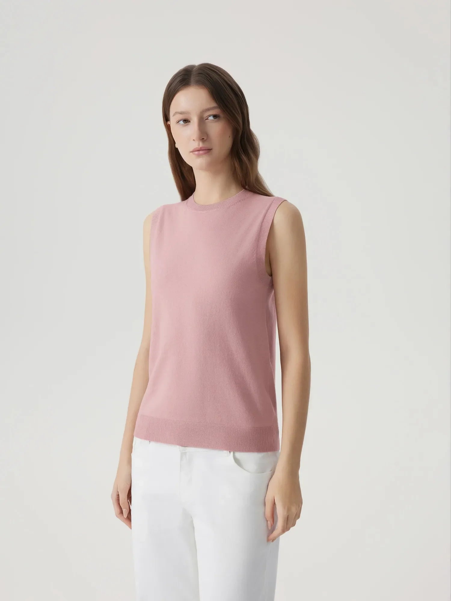 Cashmere Silk Blend Vest Sleeveless Sweater - Short Sleeve