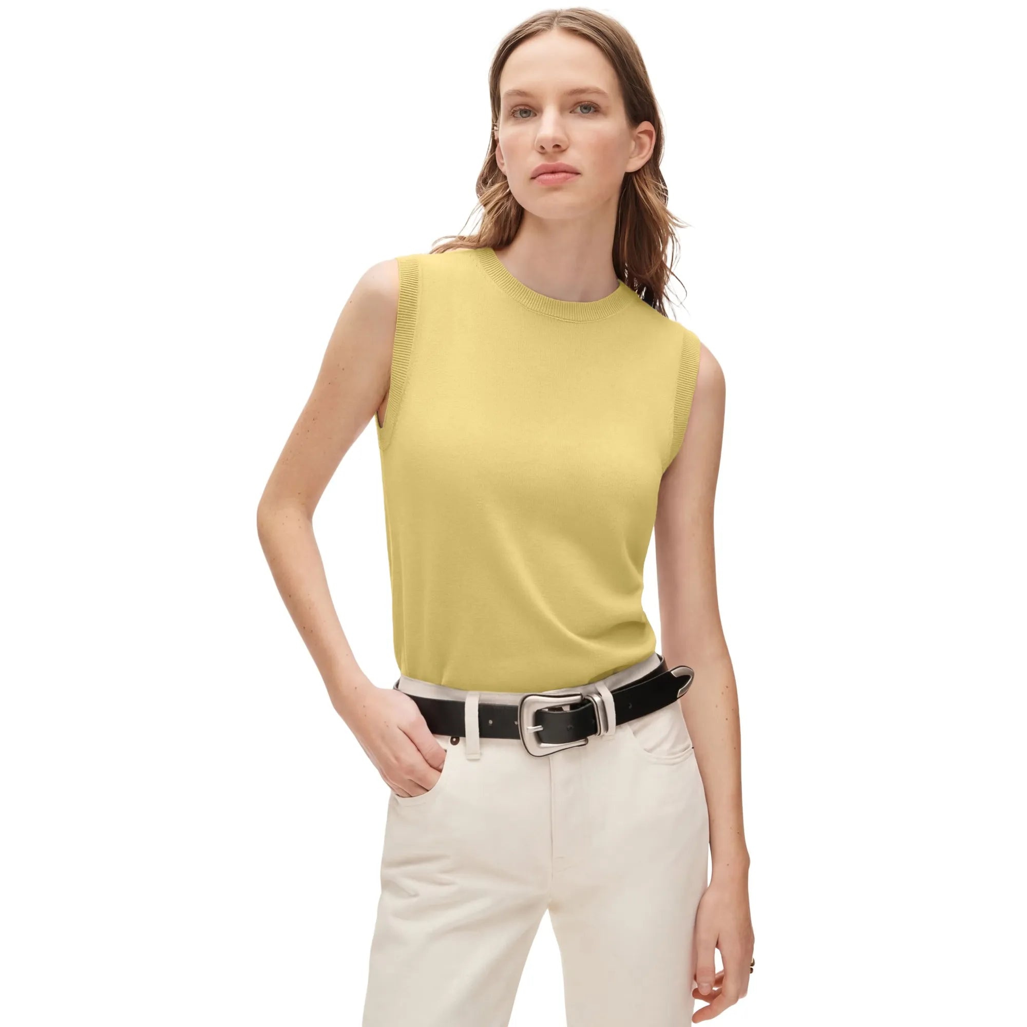Cashmere Silk Blend Vest Sleeveless Sweater - Short Sleeve