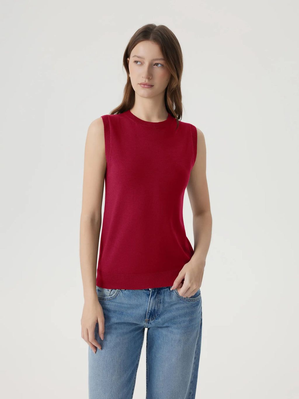 Cashmere Silk Blend Vest Sleeveless Sweater - Short Sleeve