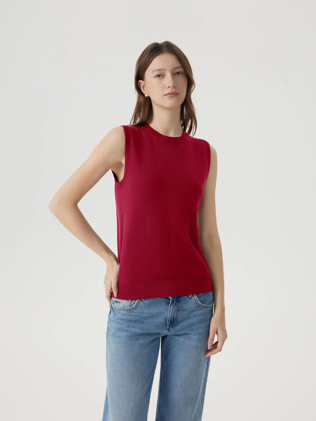 Cashmere Silk Blend Vest Sleeveless Sweater - Short Sleeve