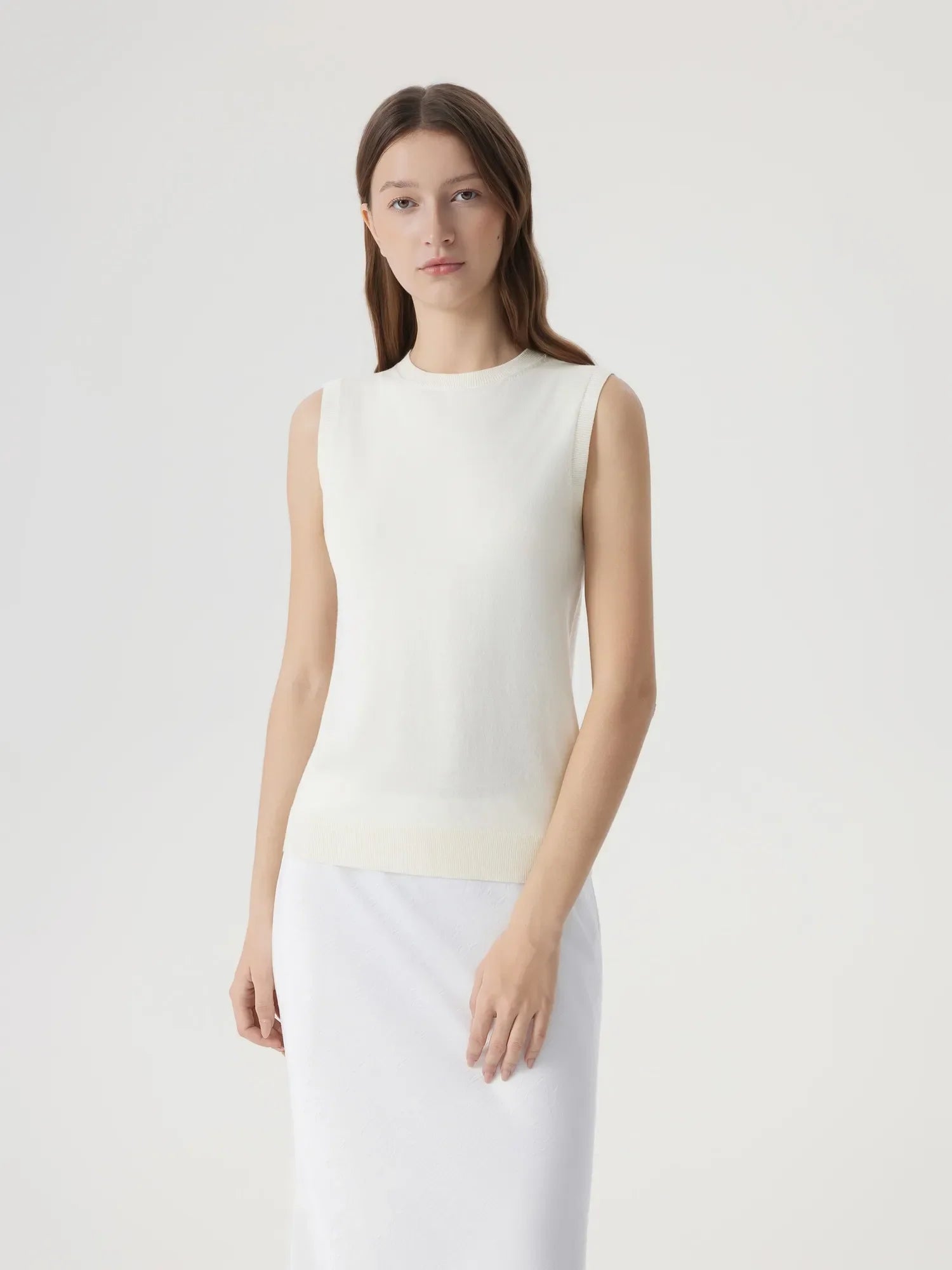 Cashmere Silk Blend Vest Sleeveless Sweater - Short Sleeve