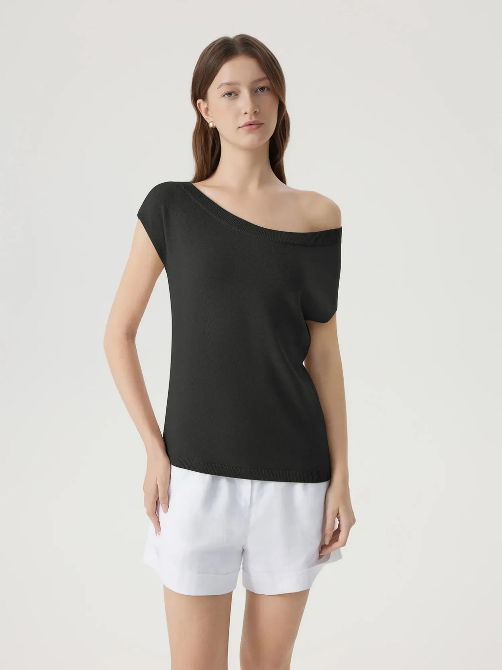 Cashmere Silk Blend Off Shoulder Tops