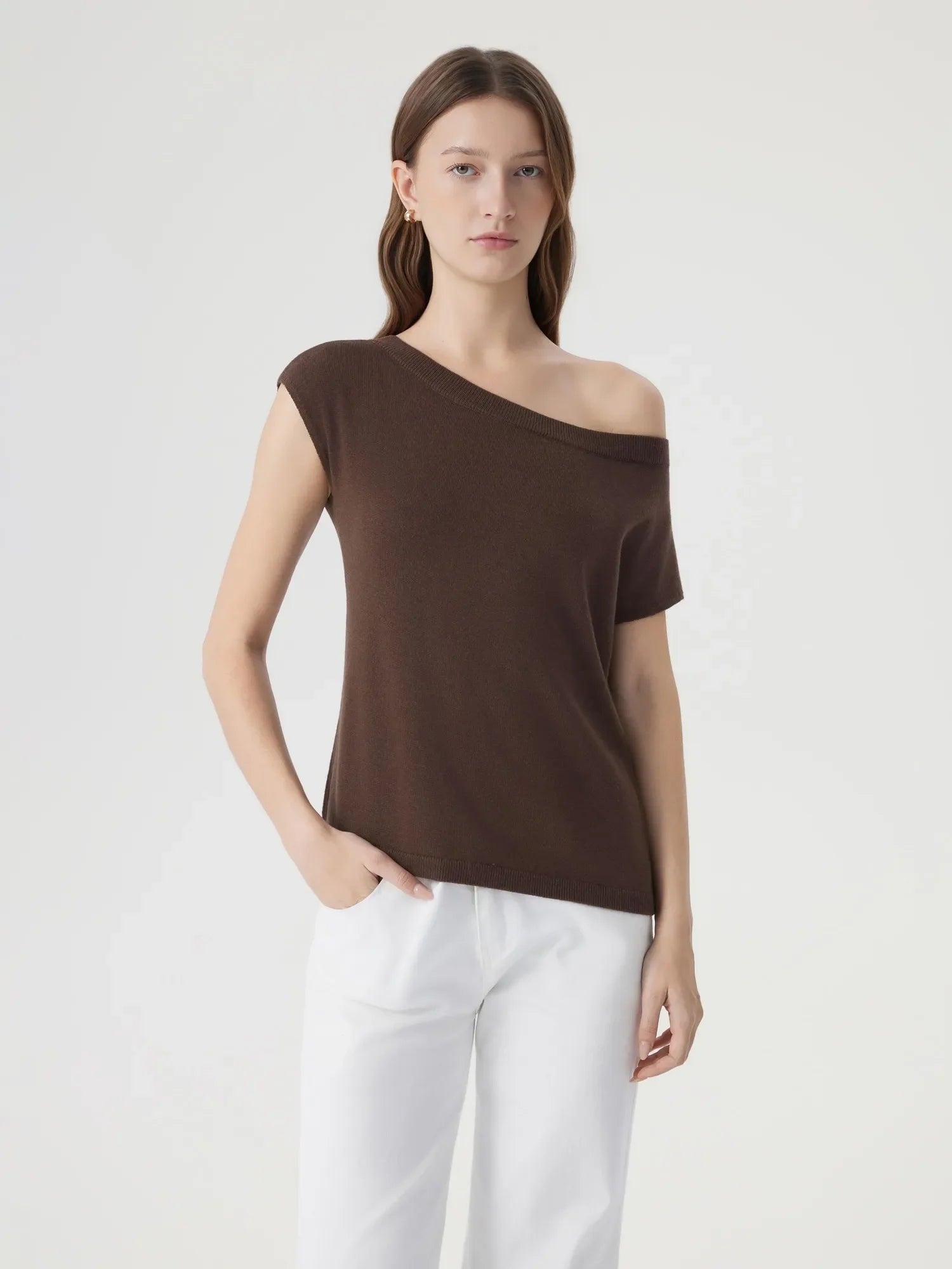 Cashmere Silk Blend Off Shoulder Tops