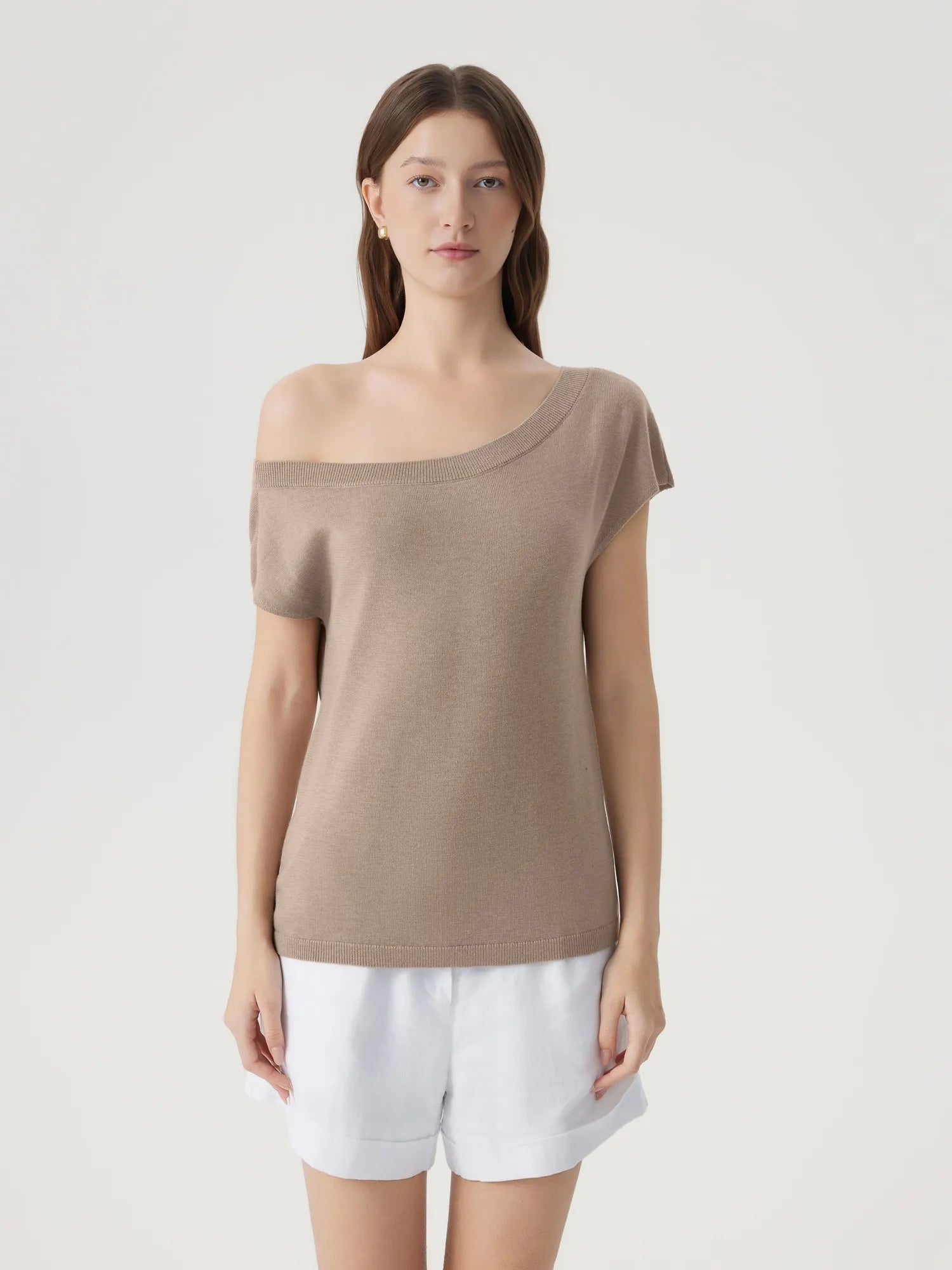 Cashmere Silk Blend Off Shoulder Tops