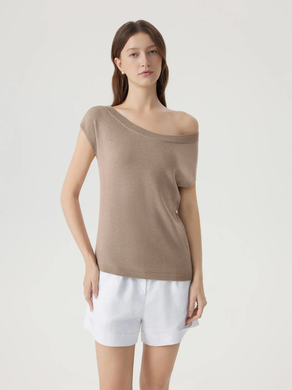 Cashmere Silk Blend Off Shoulder Tops