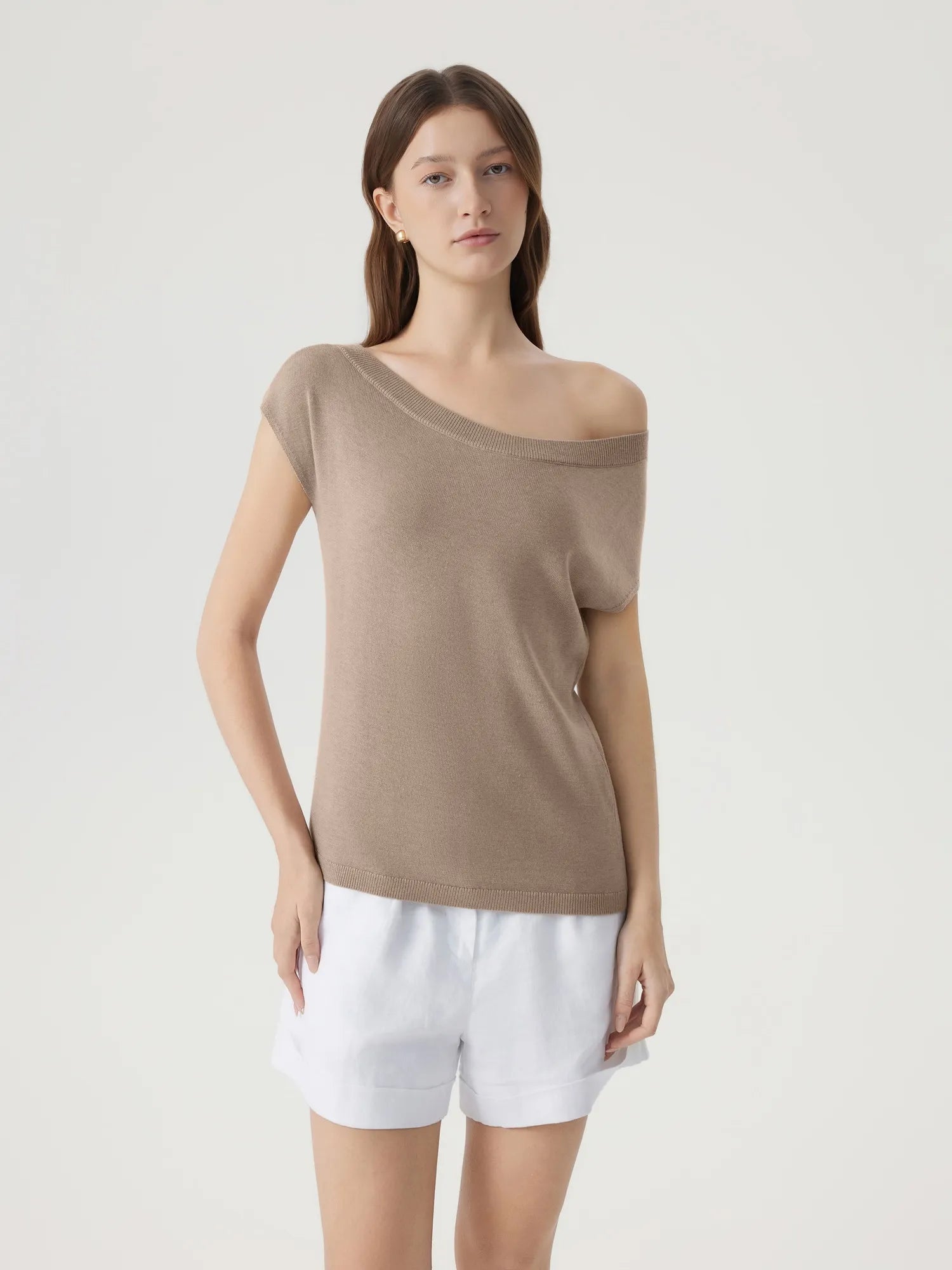Cashmere Silk Blend Off Shoulder Tops