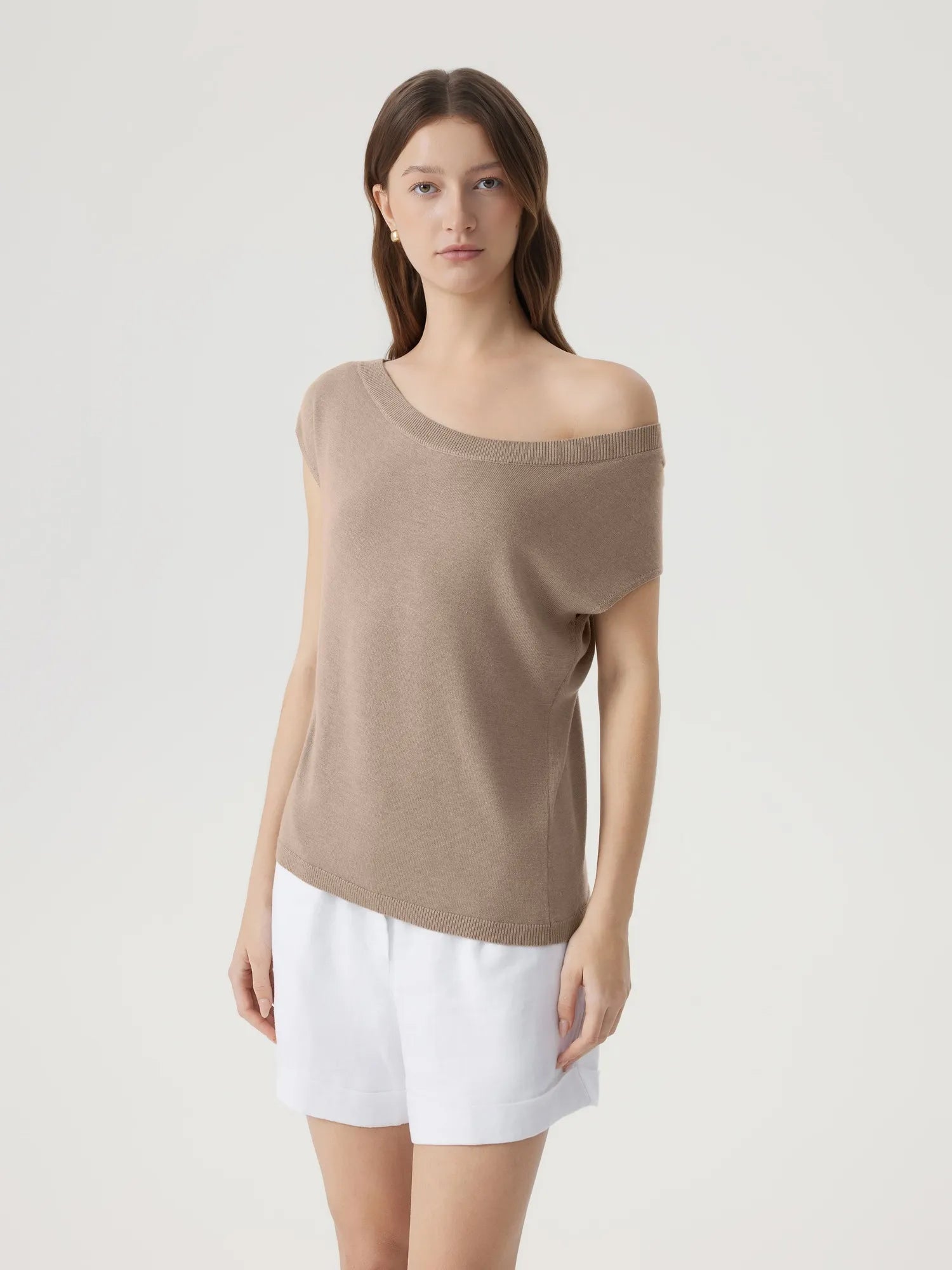 Cashmere Silk Blend Off Shoulder Tops