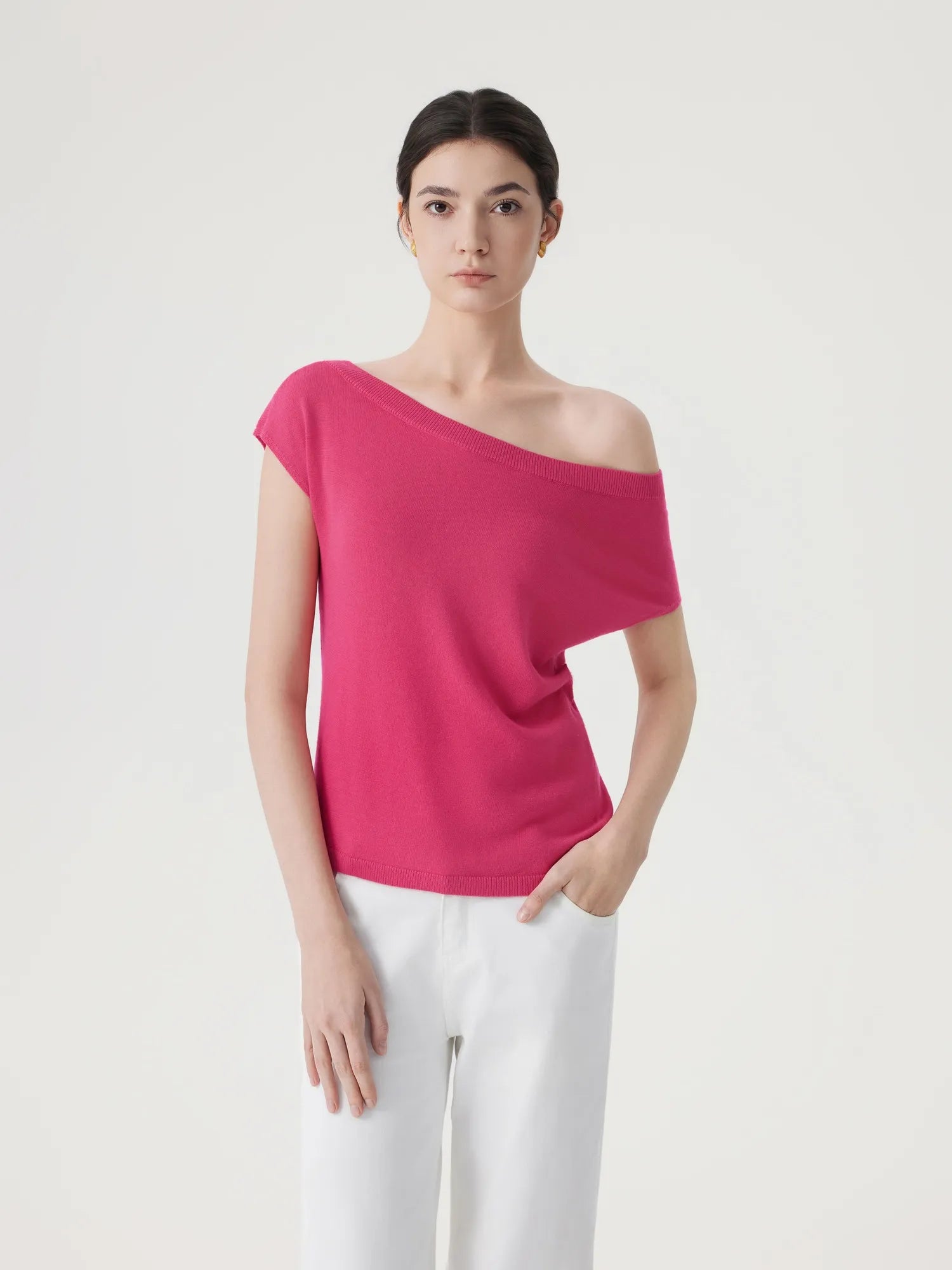 Cashmere Silk Blend Off Shoulder Tops