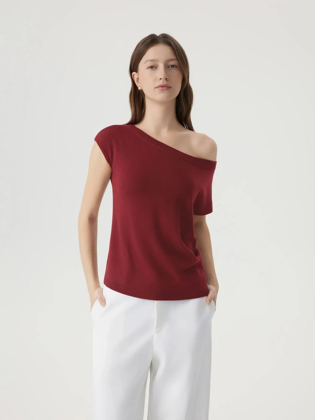Cashmere Silk Blend Off Shoulder Tops