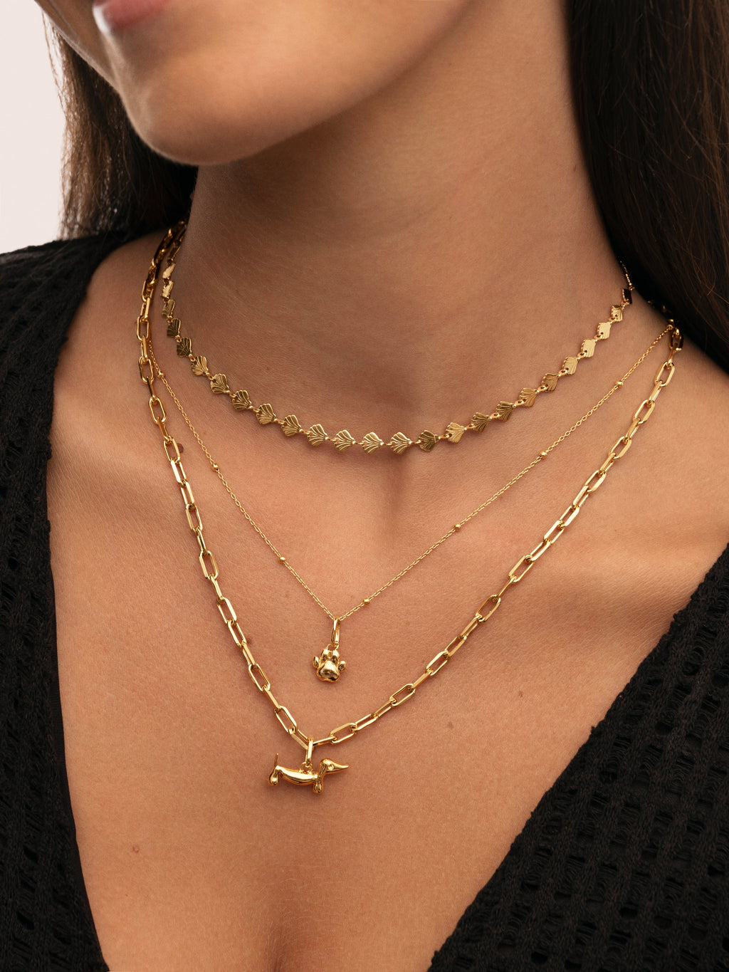 Collar Shells Acero Baño Oro