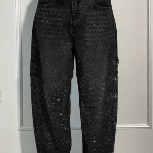 Shiny Straight-Leg Glitter Jeans with Pockets – Wide Leg Pants for