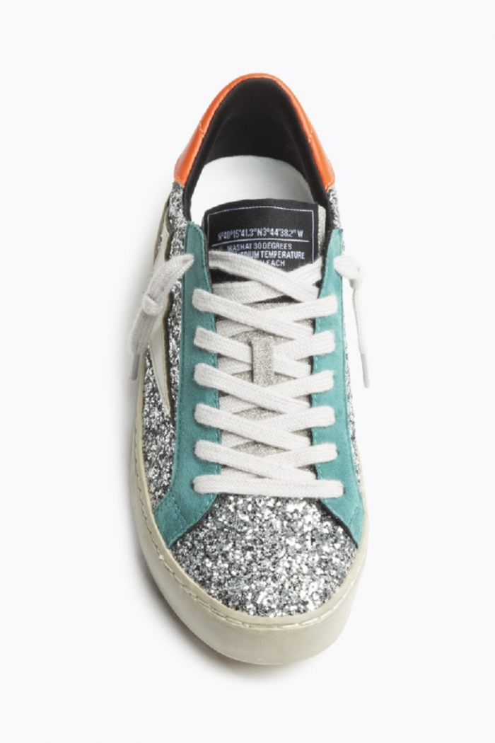 Zapatilla rayo con detalle glitter plata y naranja