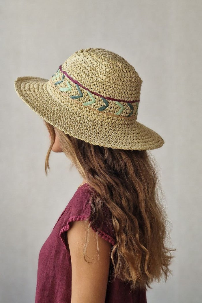 Sombrero de Playa Beige con Detalle Pespunte