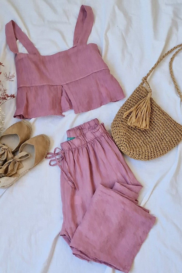 Top de tirantes lino color rosa