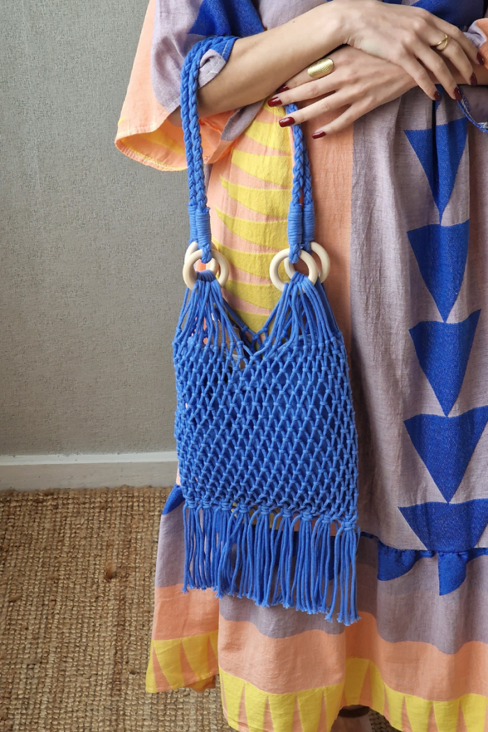Bolso crochet asas con aros azul