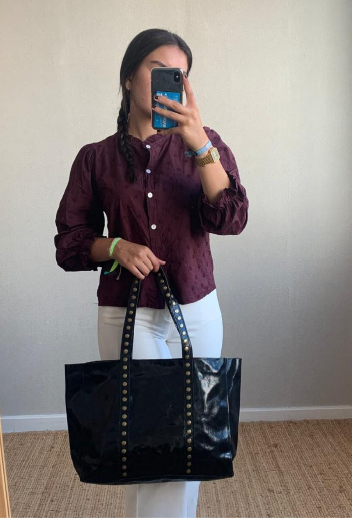 Bolso piel shopper tachuelas negro