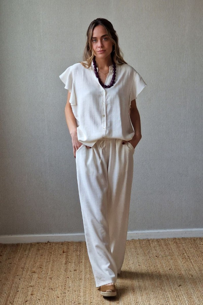 Pantalón mezcla con lino crudo