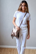 Bolso de piel con flecos cobre metalizado