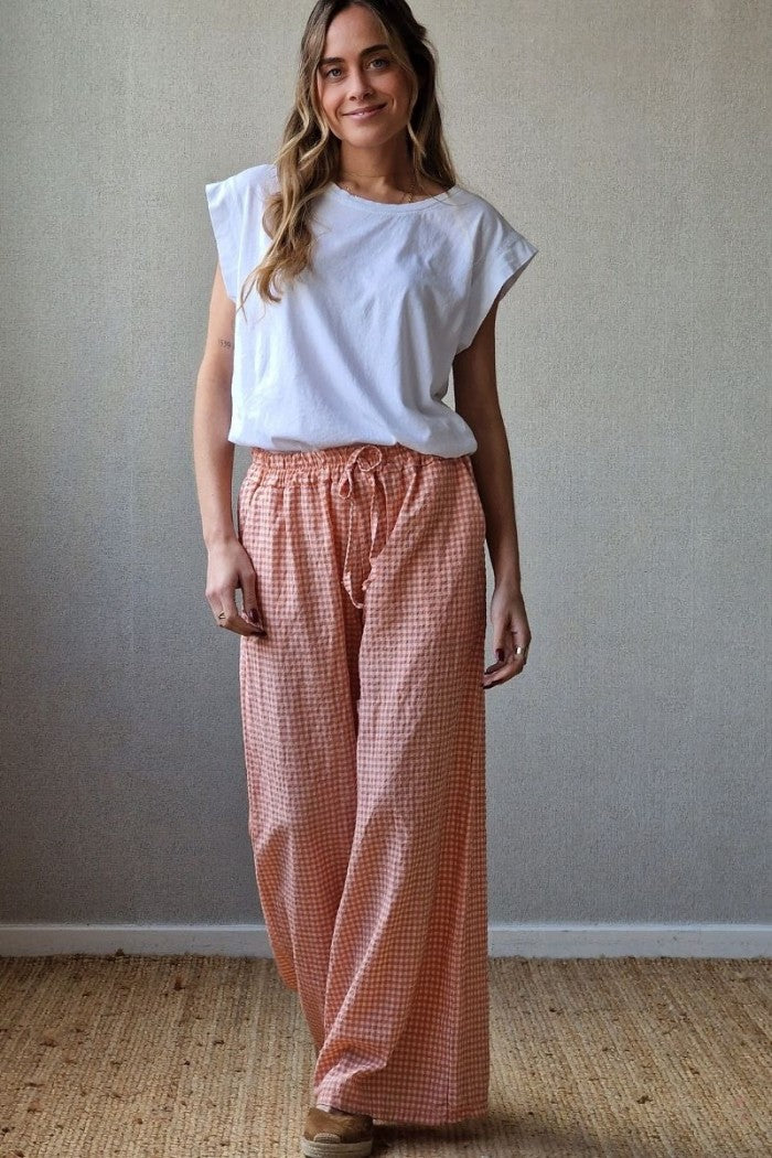 Pantalón cuadros vichy naranja