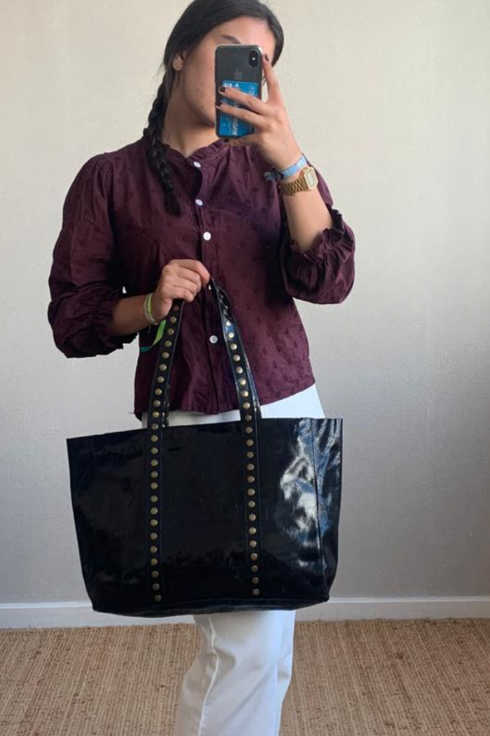 Bolso piel shopper tachuelas negro