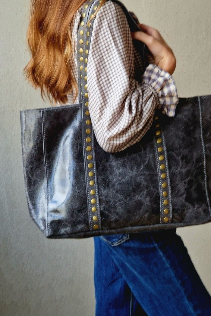 Bolso shopper tachuelas gris