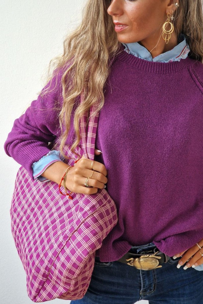 Bolso de tela acolchado con estampado de cuadros